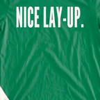 NICE LAY-UP Tee, print close-up on Irish Green