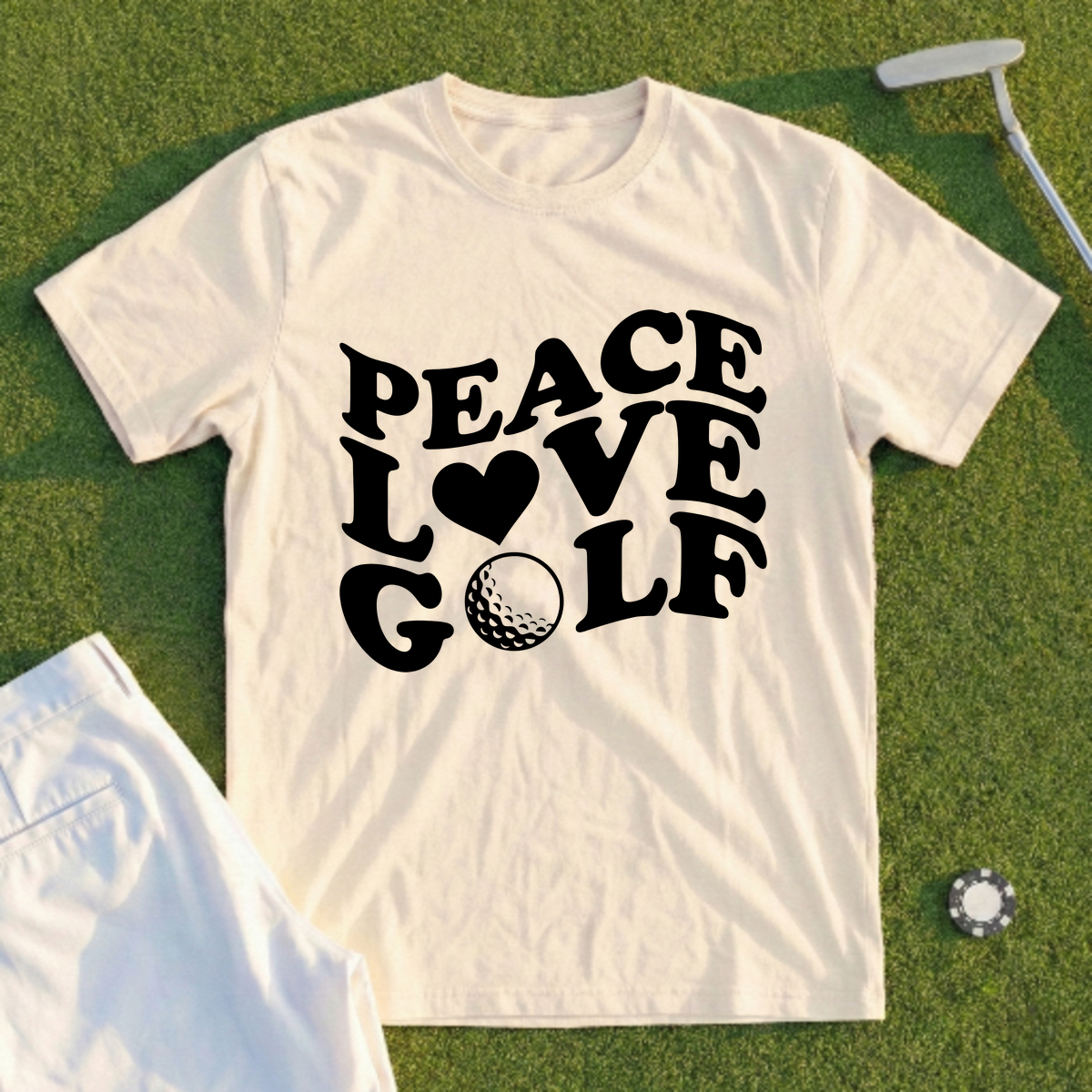 Peace Love And Golf Tee - Natural