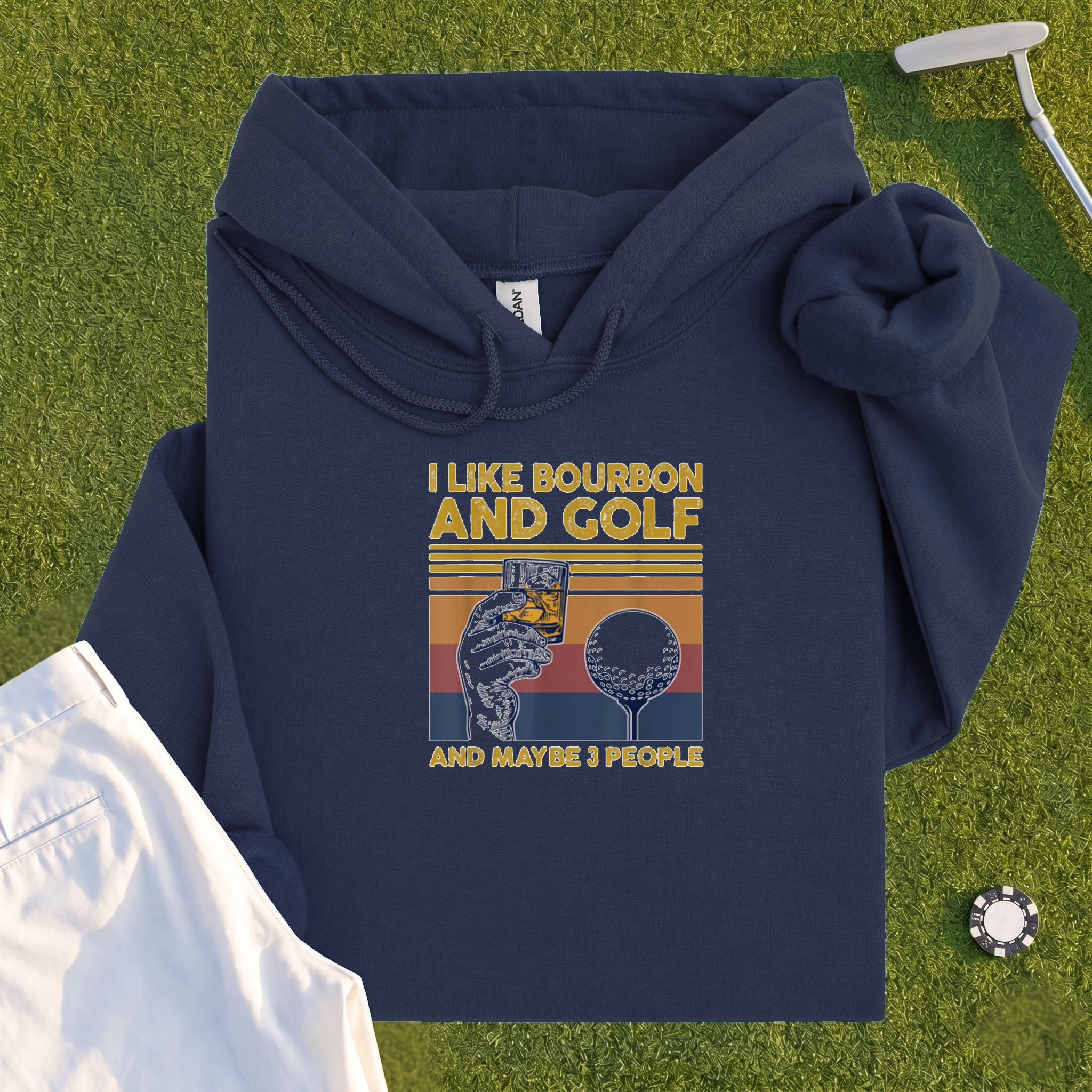 I Like Bourbon and Golf Hoodie - Navy
