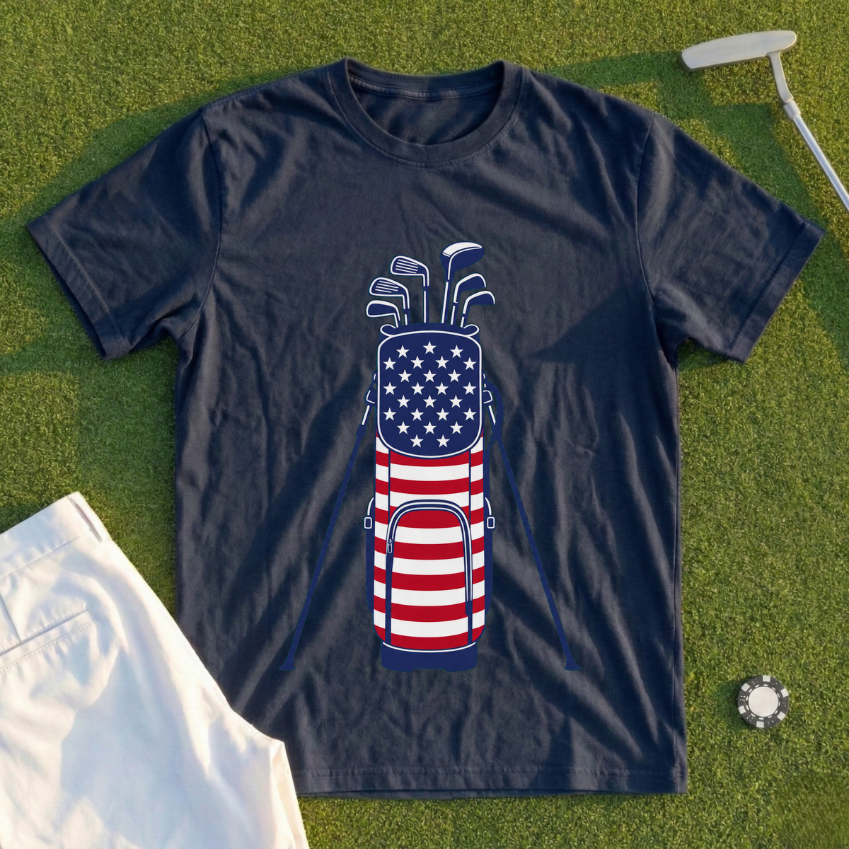 Stars And Stripes Carry Bag Tee - Navy