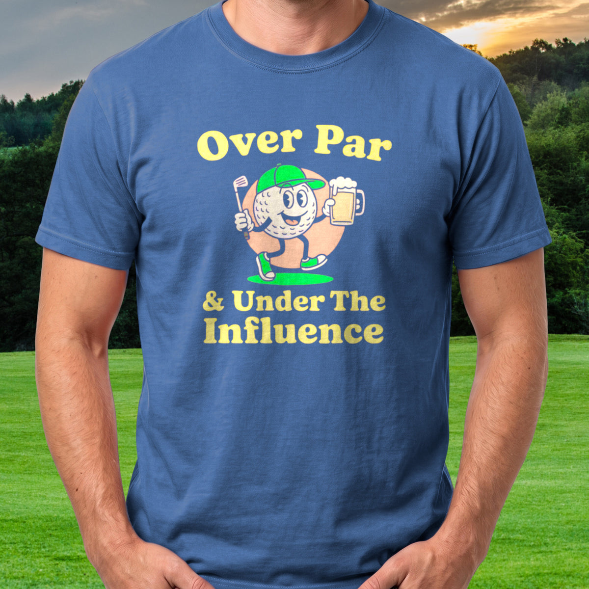 Over And Under It Tee worn on the golf course, Royal