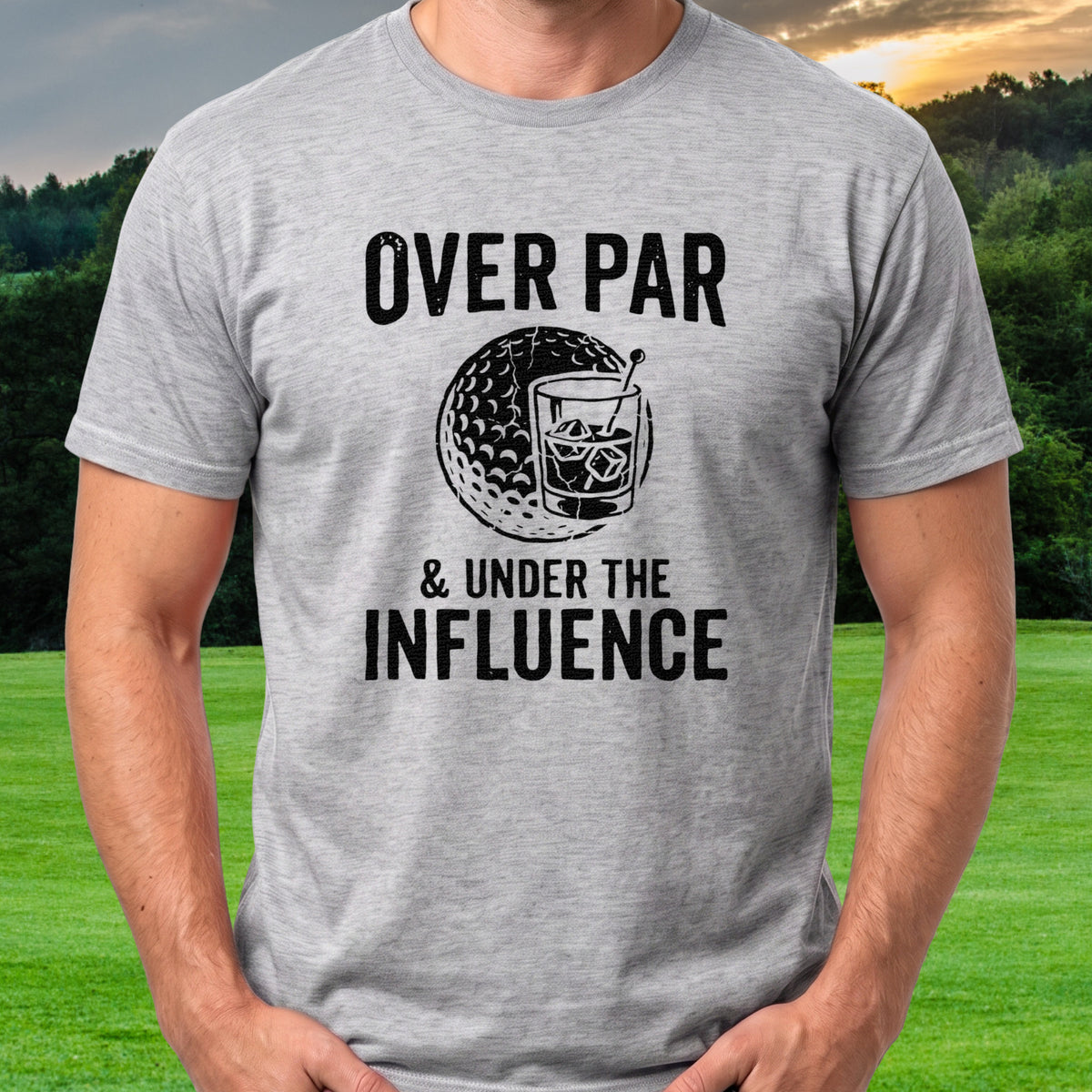 Over Par And Under Tee worn on the golf course, Sport Grey