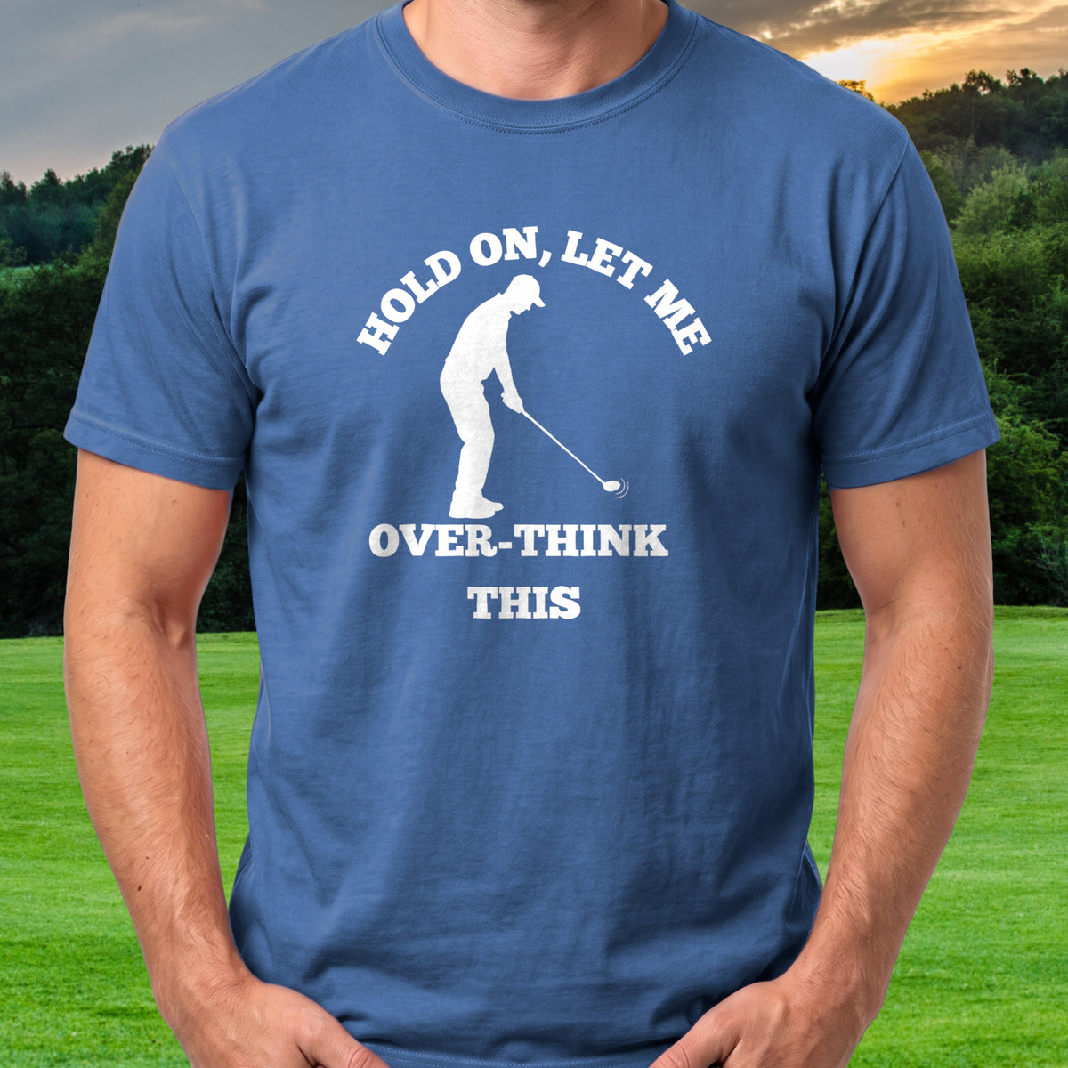 Overthinking Tee worn on the golf course, Royal