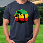 Palm Tree Tee Off Tee worn on the golf course, Navy
