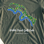 Pebble Beach Golf Links Course Map Tee, print close-up on Military Green
