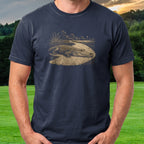 Playin It Where It Lies Tee worn on the golf course, Navy