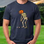 Pumpkin Head Putter Tee worn on the golf course, Navy
