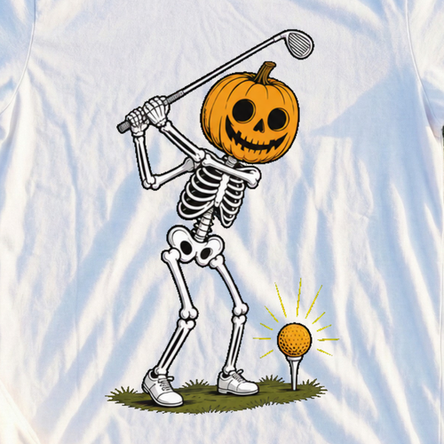 Pumpkin Head Swing Tee, print close-up on White