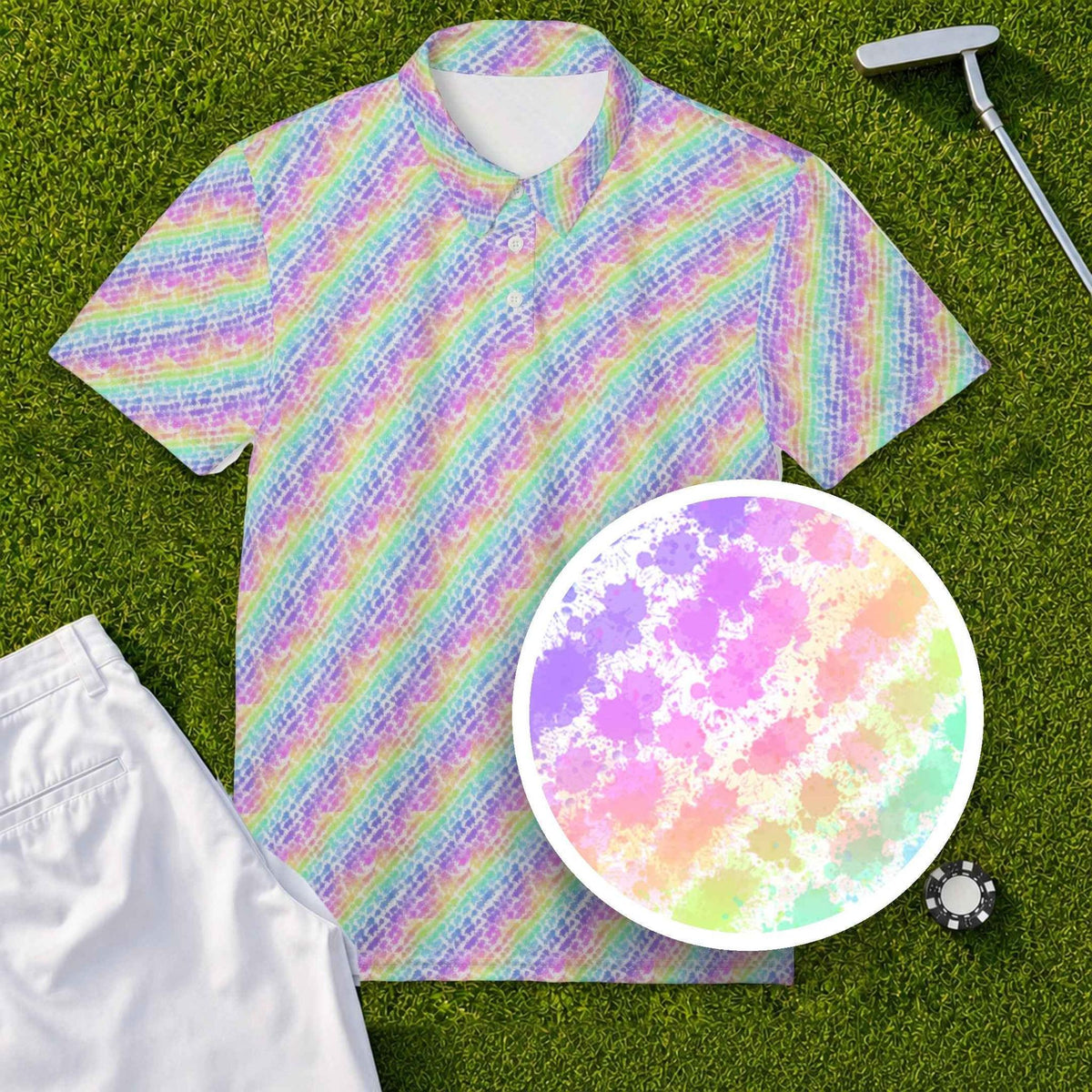 Rainbow Scribble Performance Print Polo