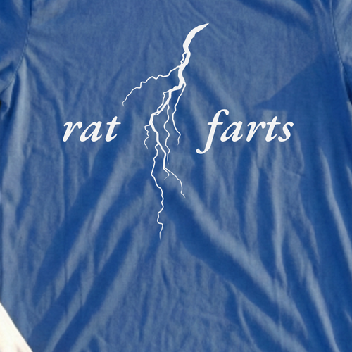 Rat Farts Lightening Tee, print close-up on Royal