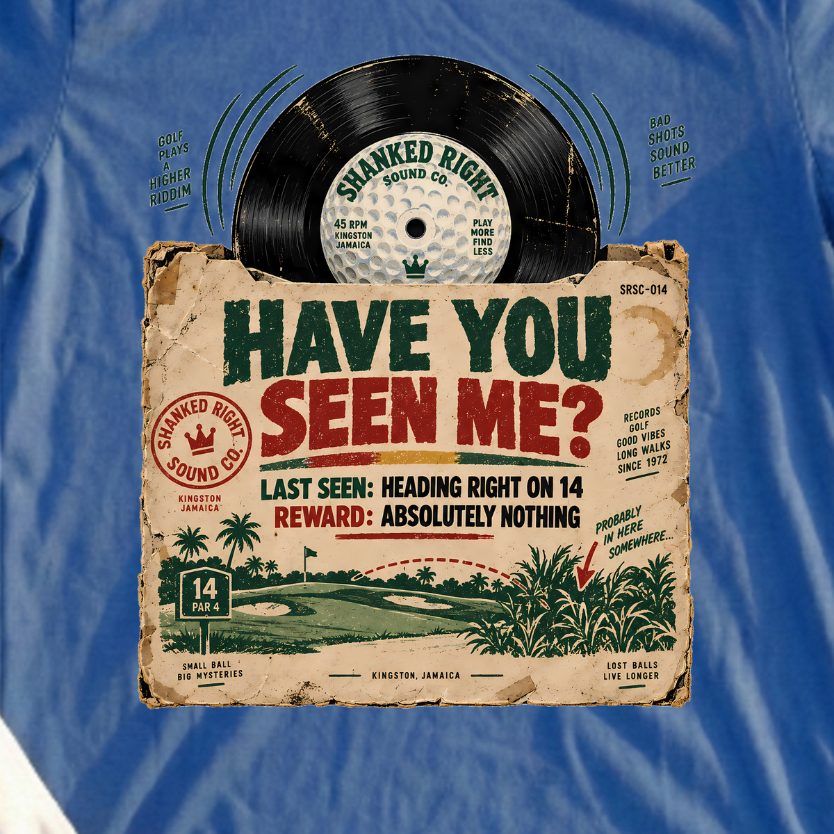 Reggae Record Sleeve Tee, print close-up on Royal