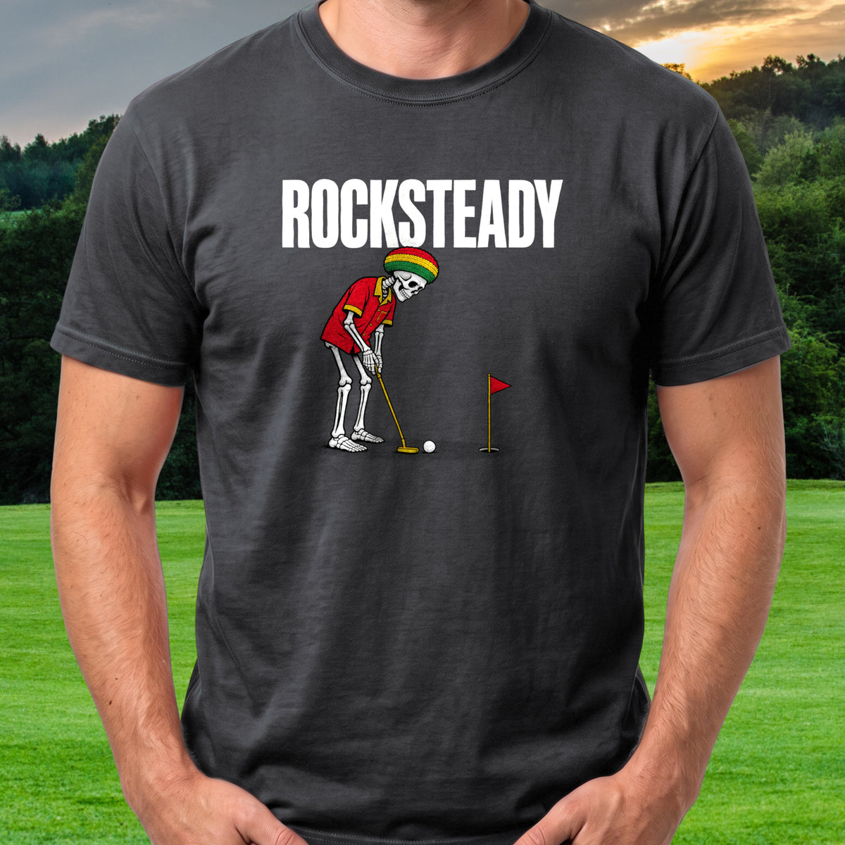 Rocksteady, Island Skeleton Putt Tee worn on the golf course, Black
