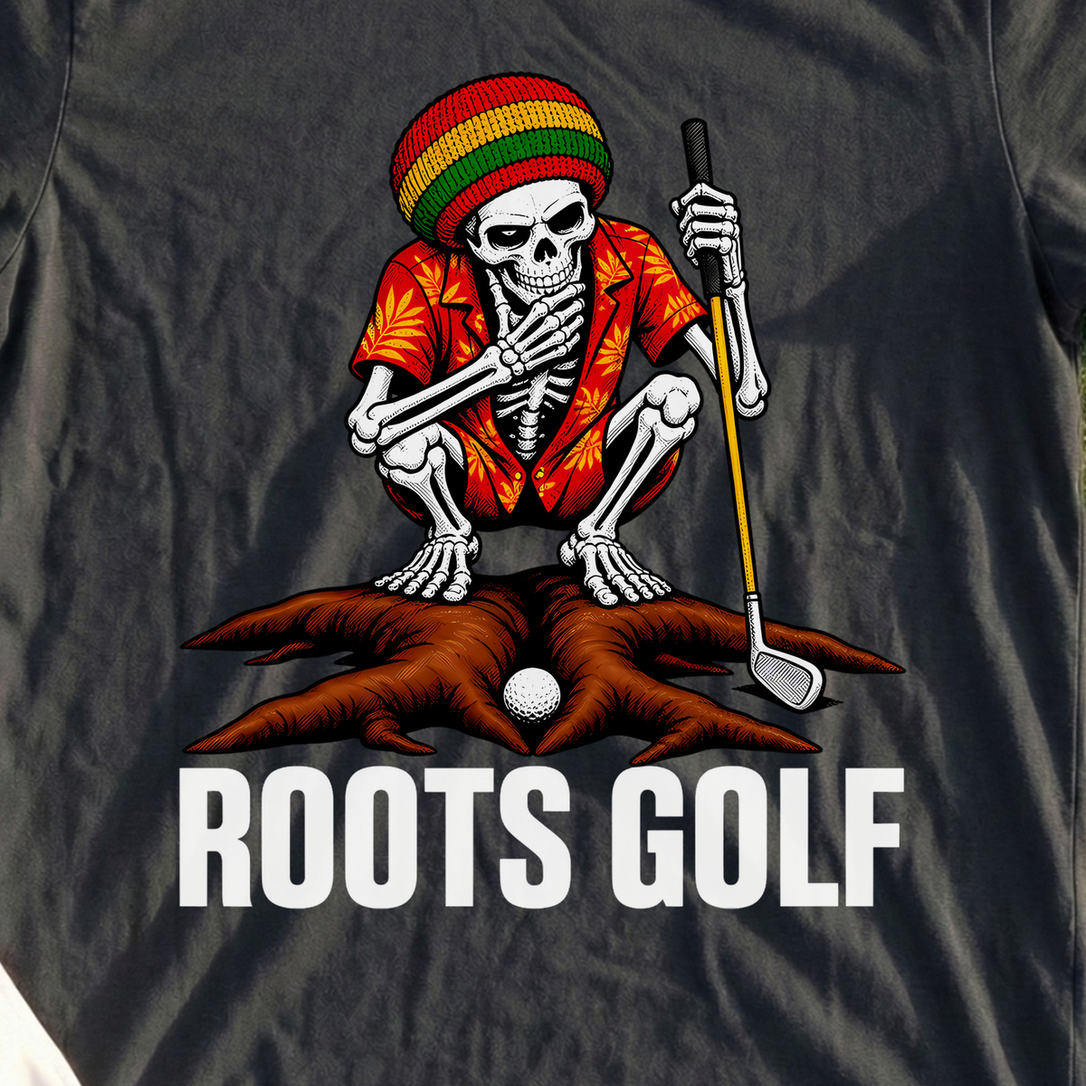 Roots Golf Tee, print close-up on Black