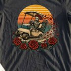 Rose Garden Golf Cart Tee, print close-up on Black