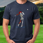 Rose Skeleton Approach Over Water Tee worn on the golf course, Navy