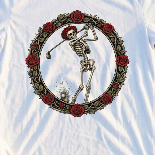 Rose Skeleton Crest Tee, print close-up on White