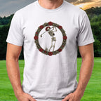 Rose Skeleton Crest Tee worn on the golf course, White