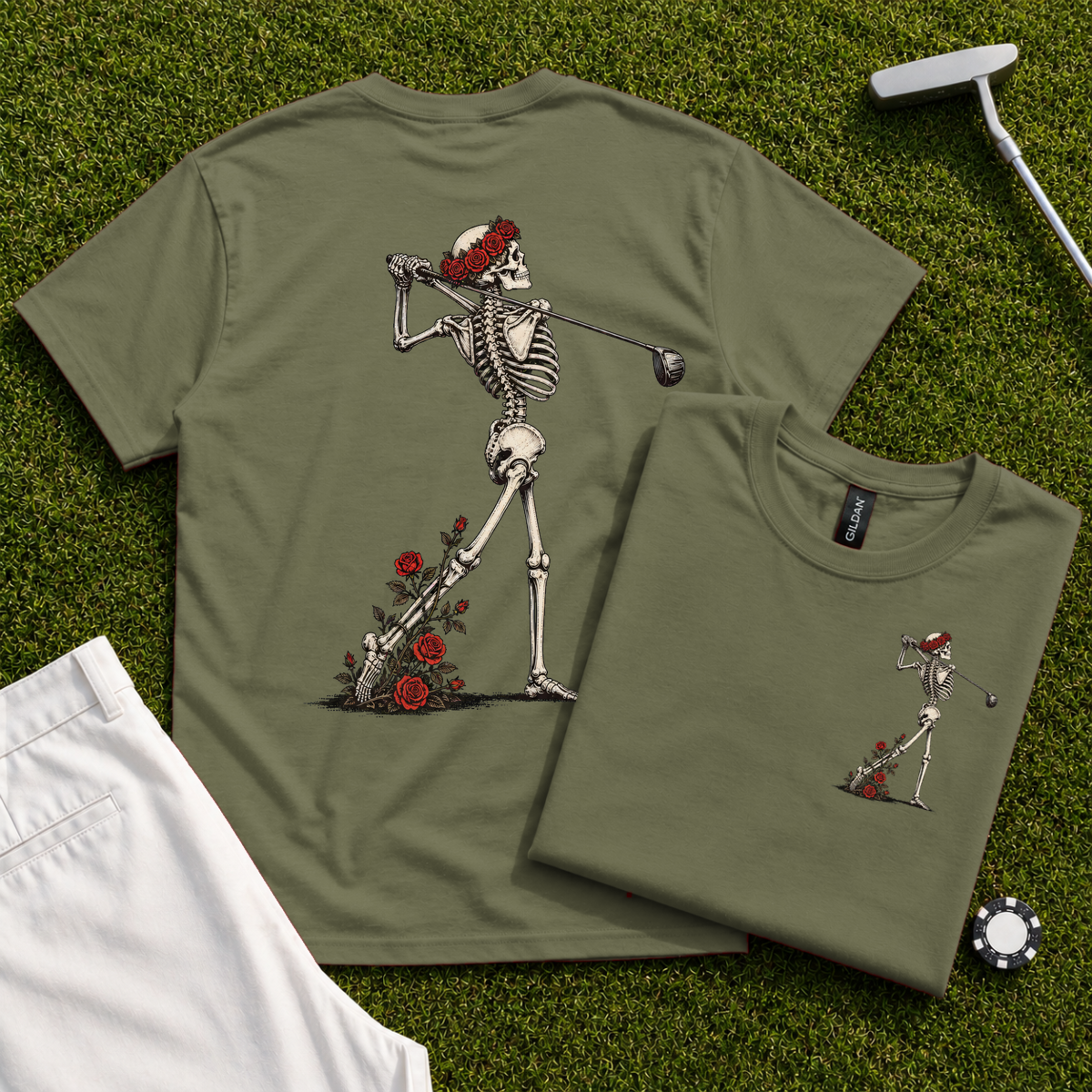 Rose Skeleton Follow Through Back Print Tee