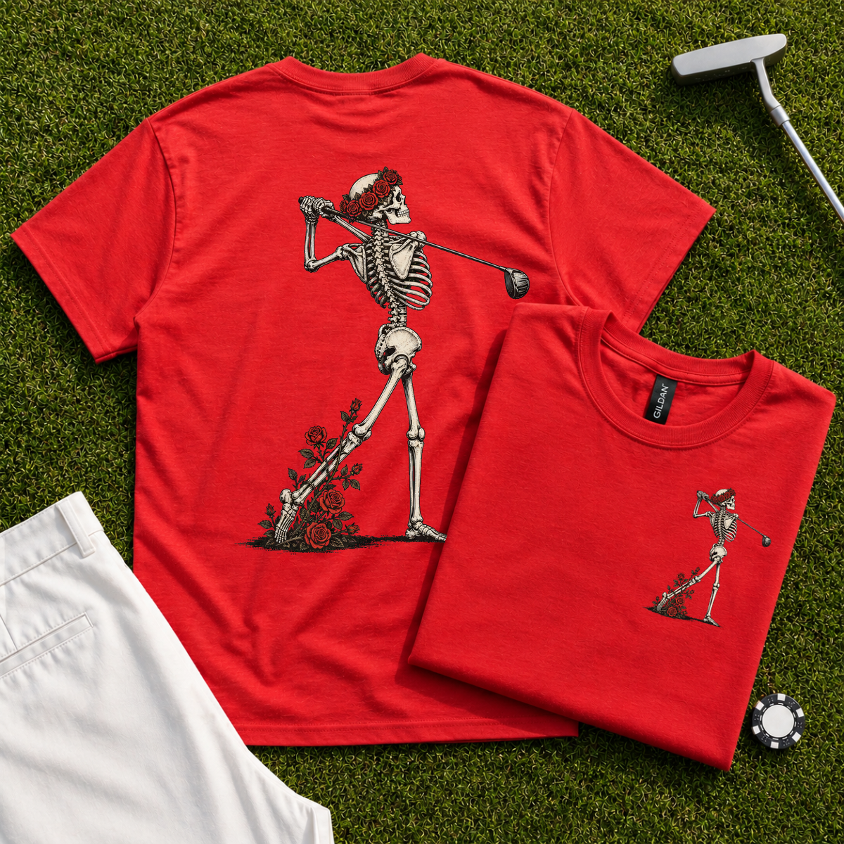 Rose Skeleton Follow Through Back Print Tee