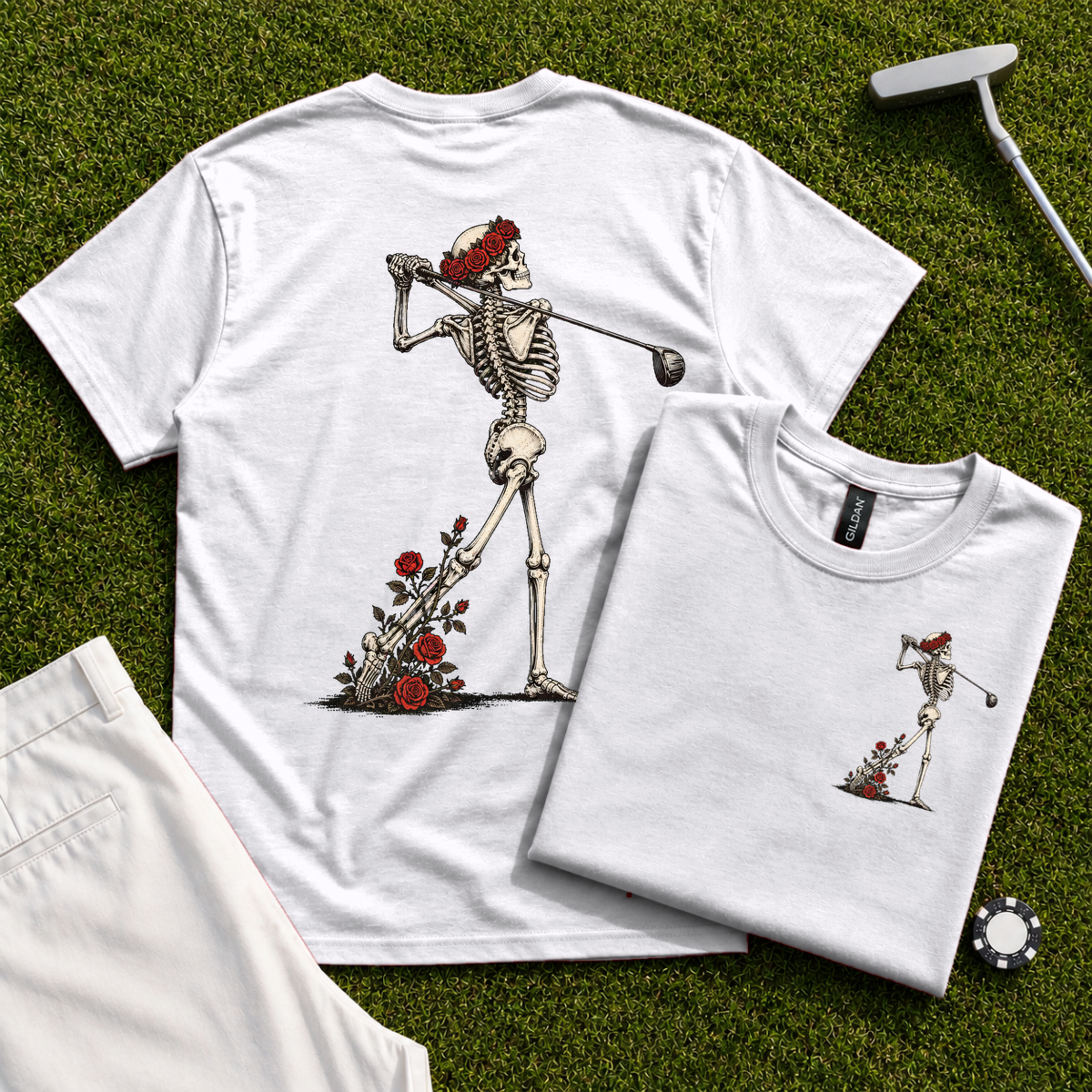 Rose Skeleton Follow Through Back Print Tee