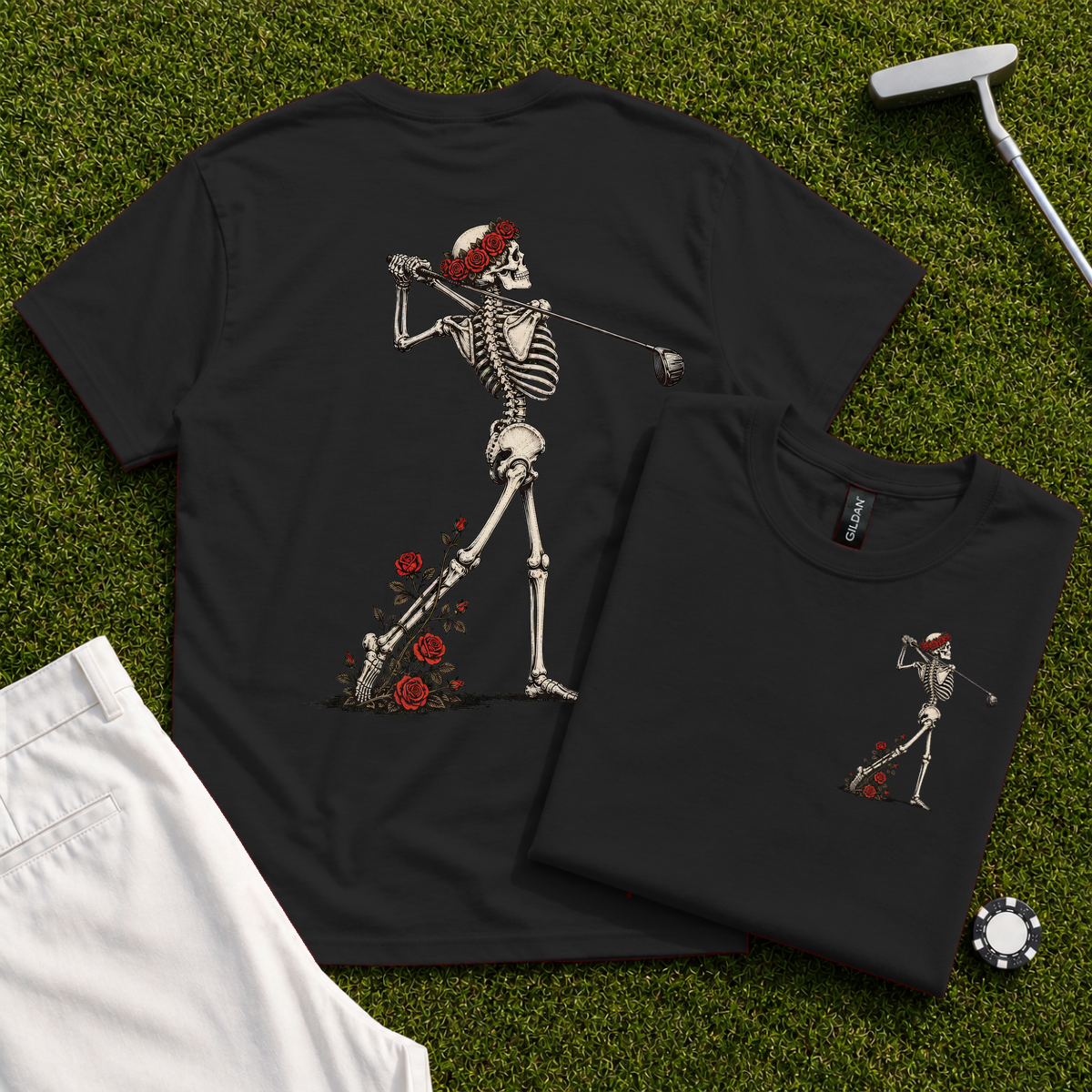 Rose Skeleton Follow Through Back Print Tee