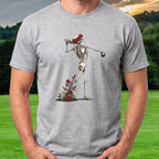 Rose Skeleton Follow Through Tee worn on the golf course, Sport Grey