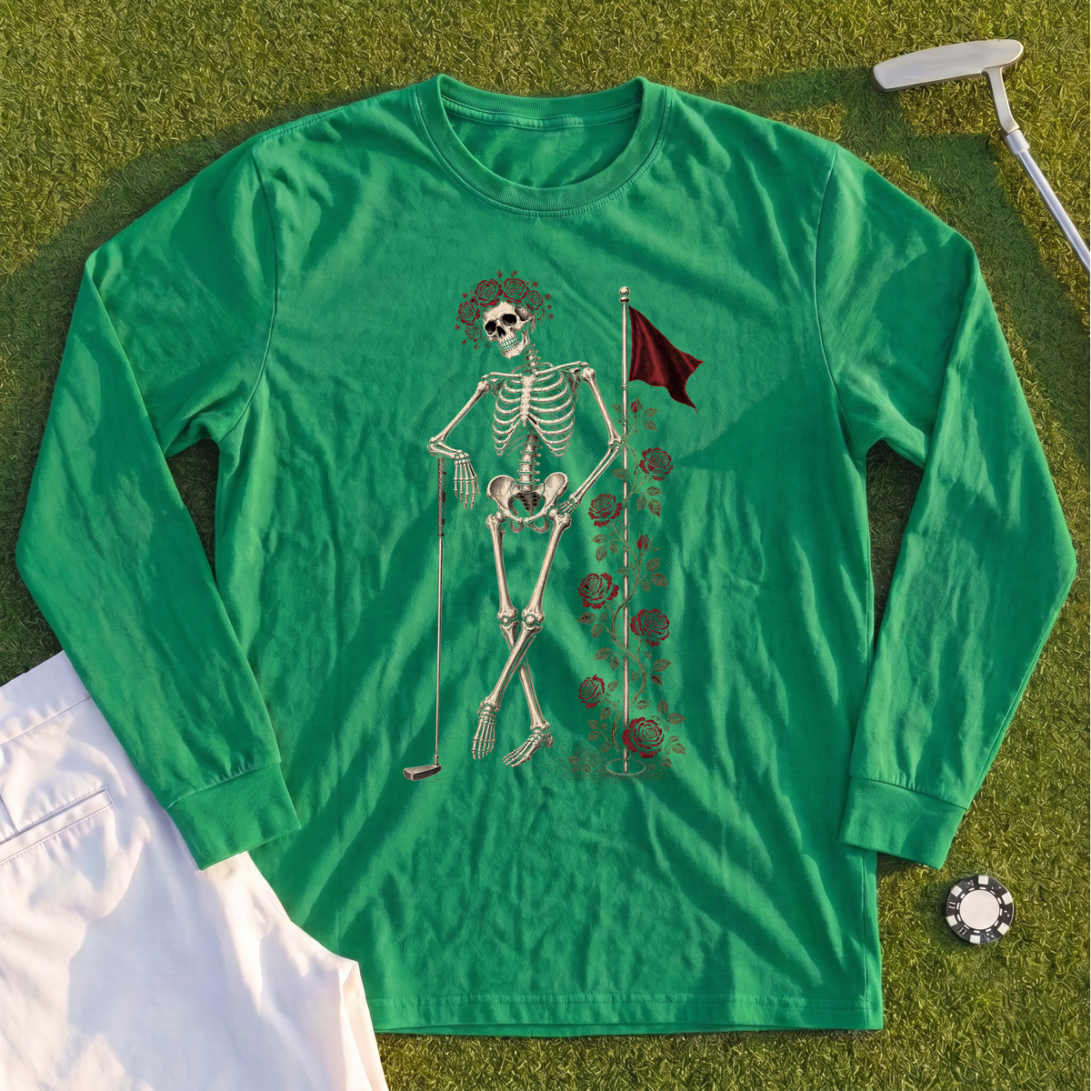 Rose Skeleton Leaning Long Sleeve Tee