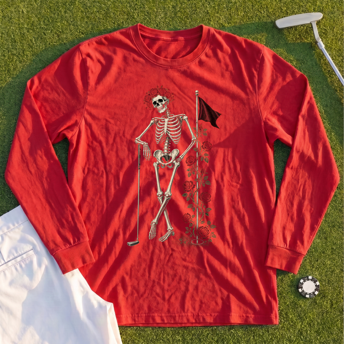 Rose Skeleton Leaning Long Sleeve Tee