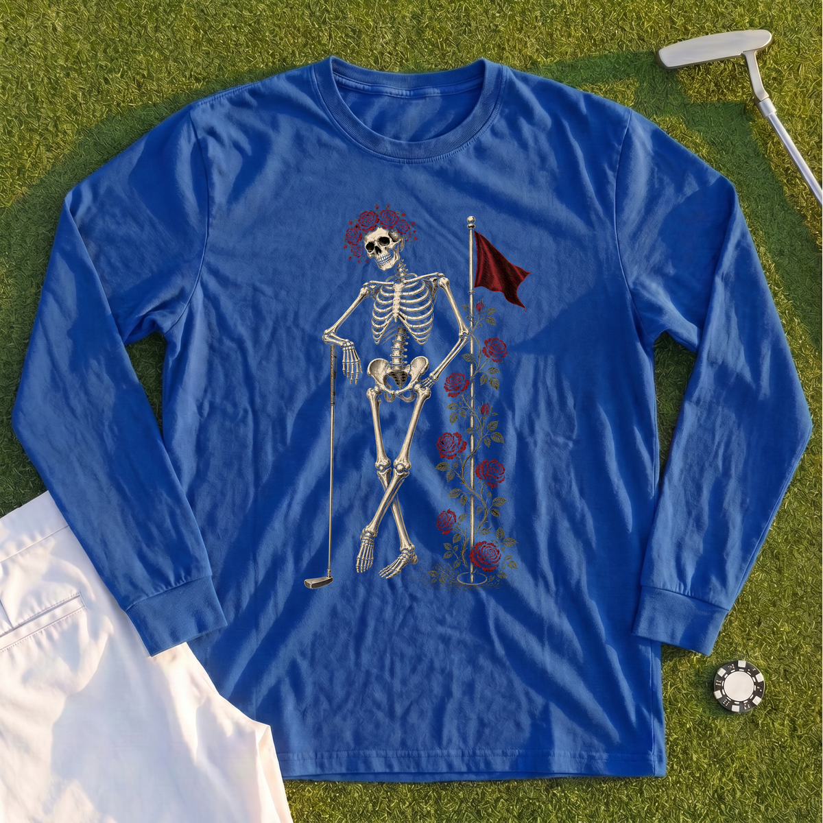 Rose Skeleton Leaning Long Sleeve Tee