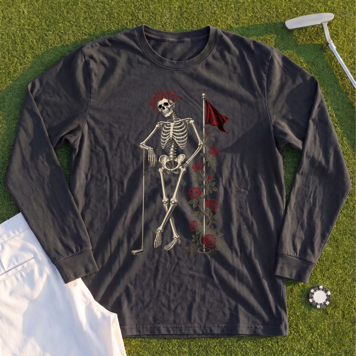Rose Skeleton Leaning Long Sleeve Tee