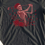 Rose Skeleton Long Drive Tee, print close-up on Black