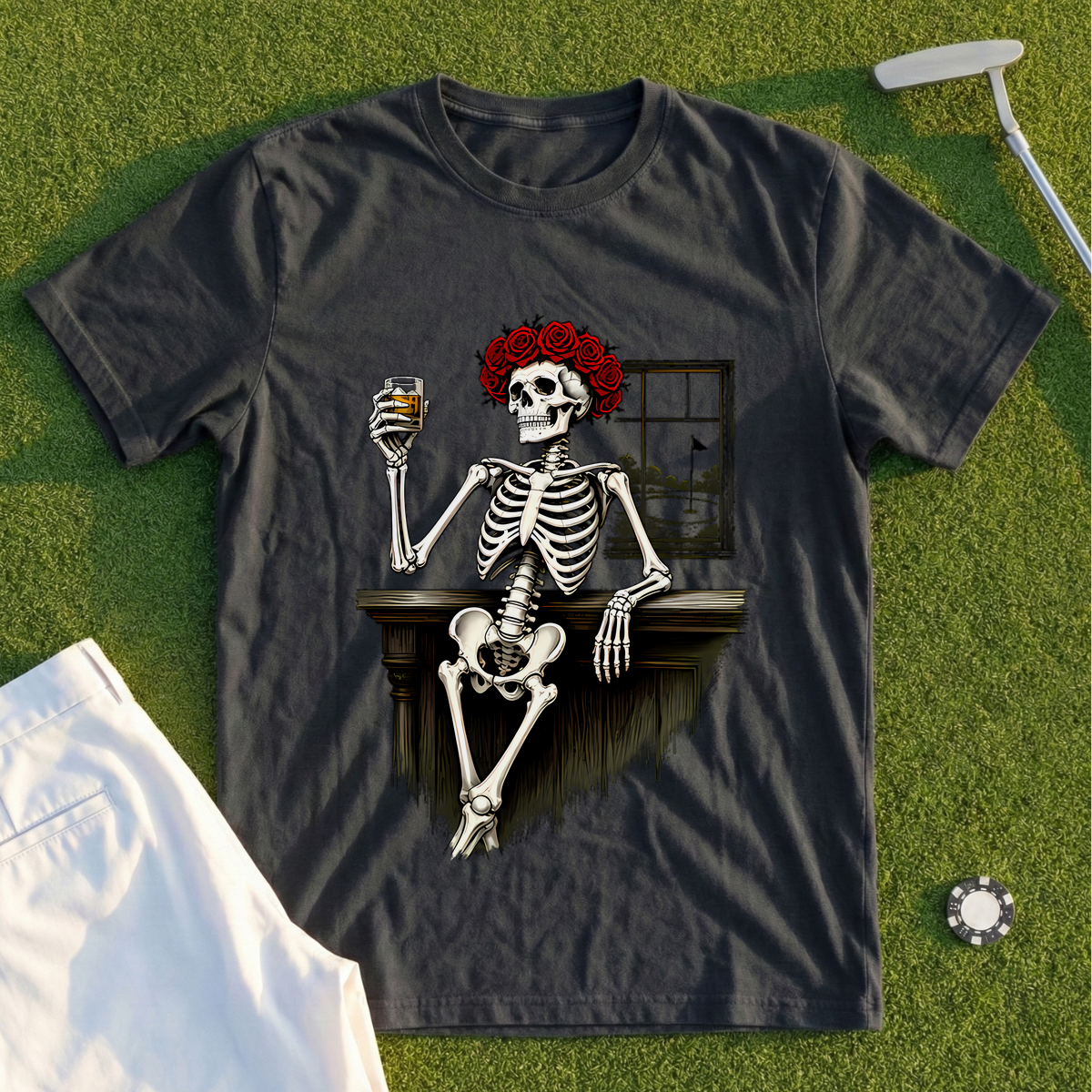Rose Skeleton Nineteenth Hole Toast Tee
