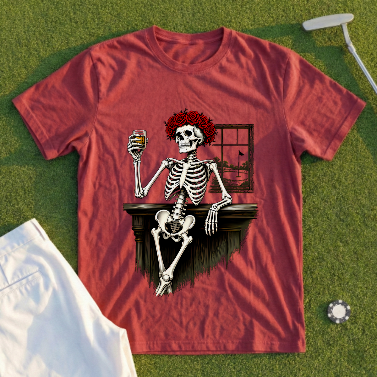 Rose Skeleton Nineteenth Hole Toast Tee