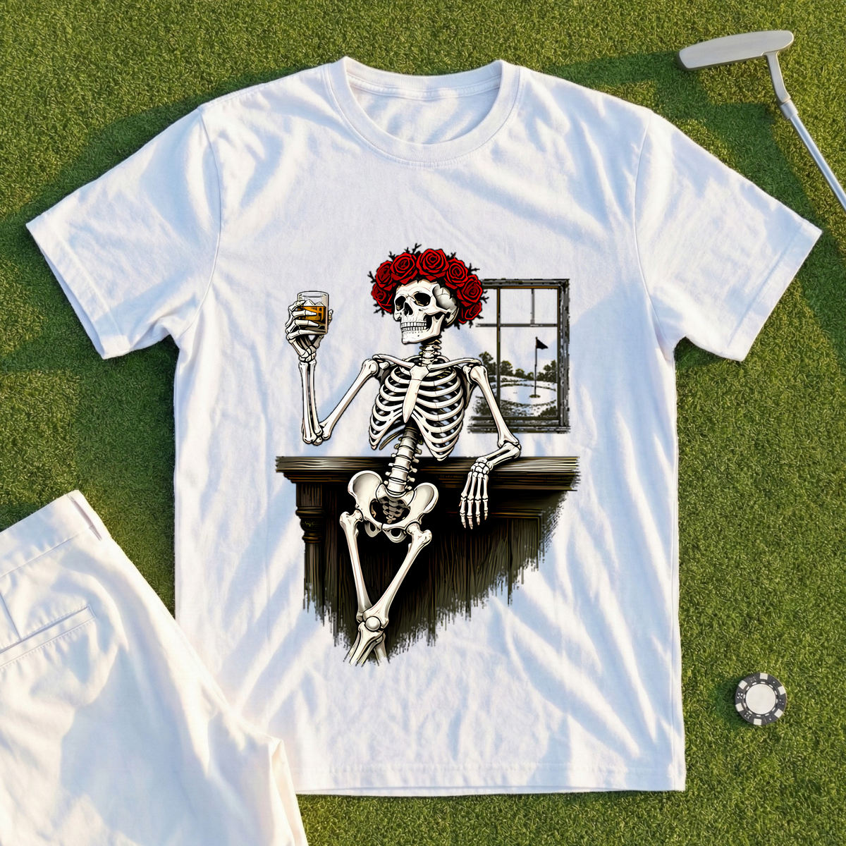 Rose Skeleton Nineteenth Hole Toast Tee