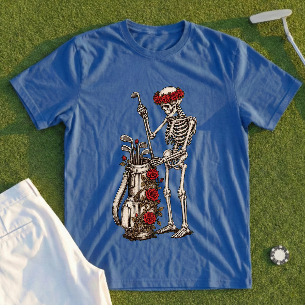 Rose Skeleton Pulls A Club Tee