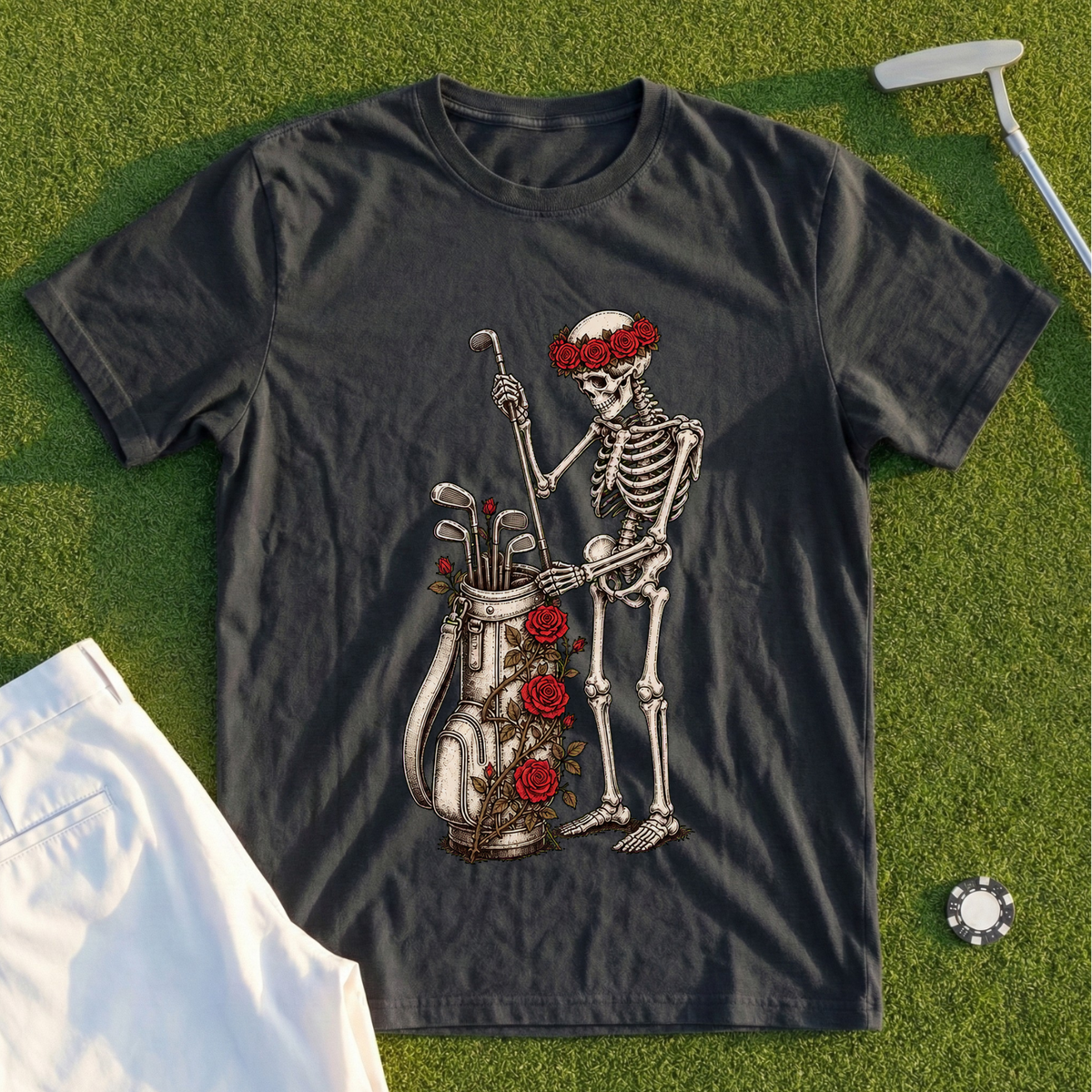 Rose Skeleton Pulls A Club Tee