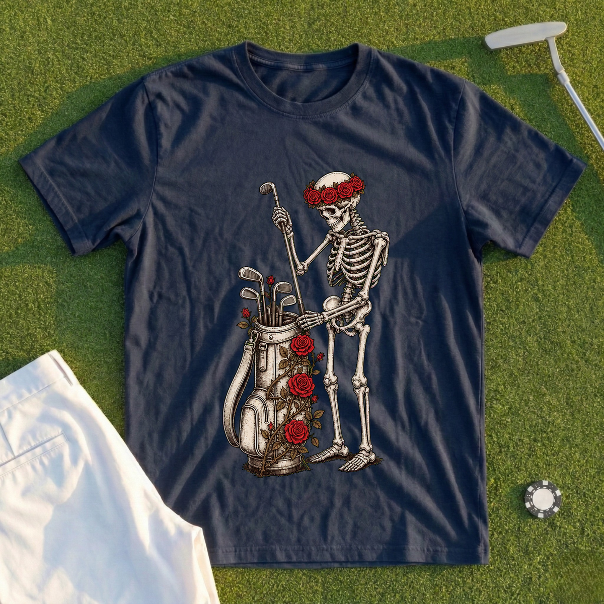 Rose Skeleton Pulls A Club Tee