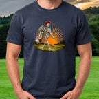 Rose Skeleton Sunset Walk Up Tee worn on the golf course, Navy