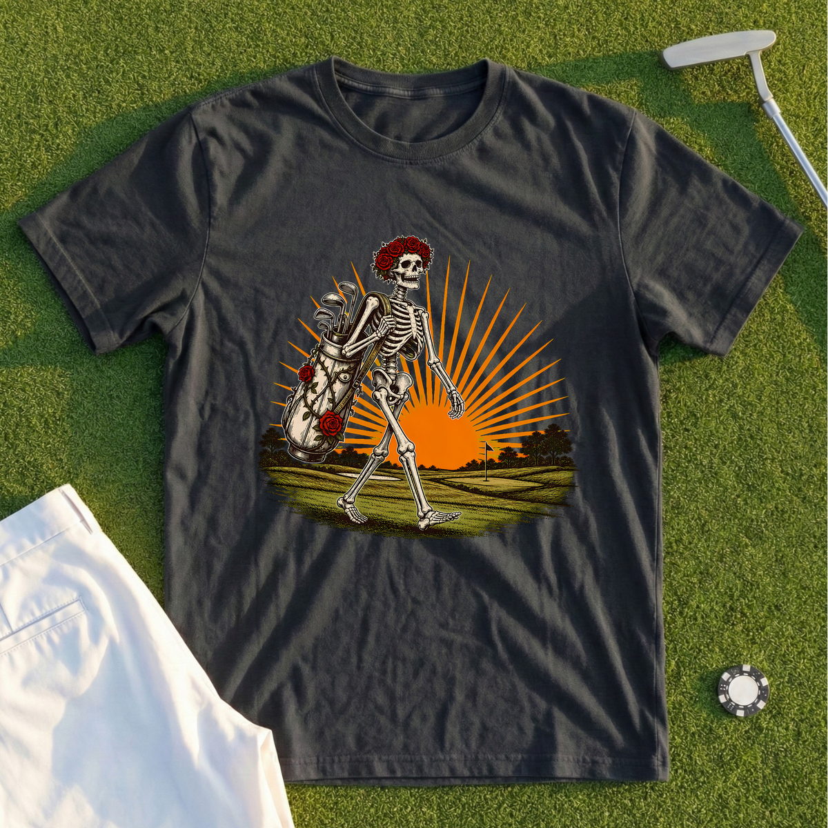 Rose Skeleton Sunset Walk Up Tee