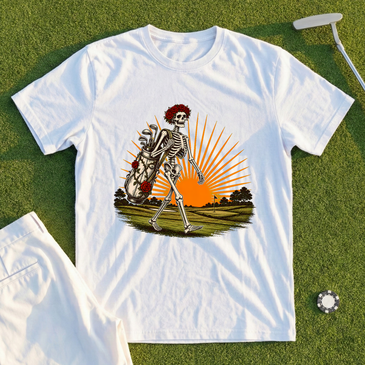 Rose Skeleton Sunset Walk Up Tee