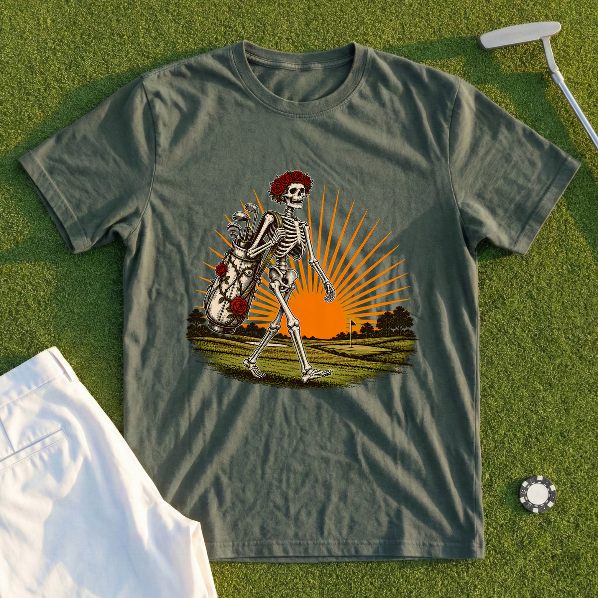 Rose Skeleton Sunset Walk Up Tee