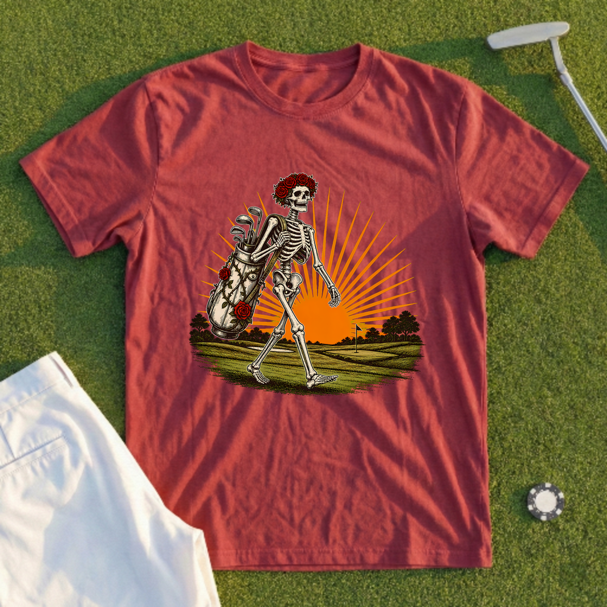 Rose Skeleton Sunset Walk Up Tee