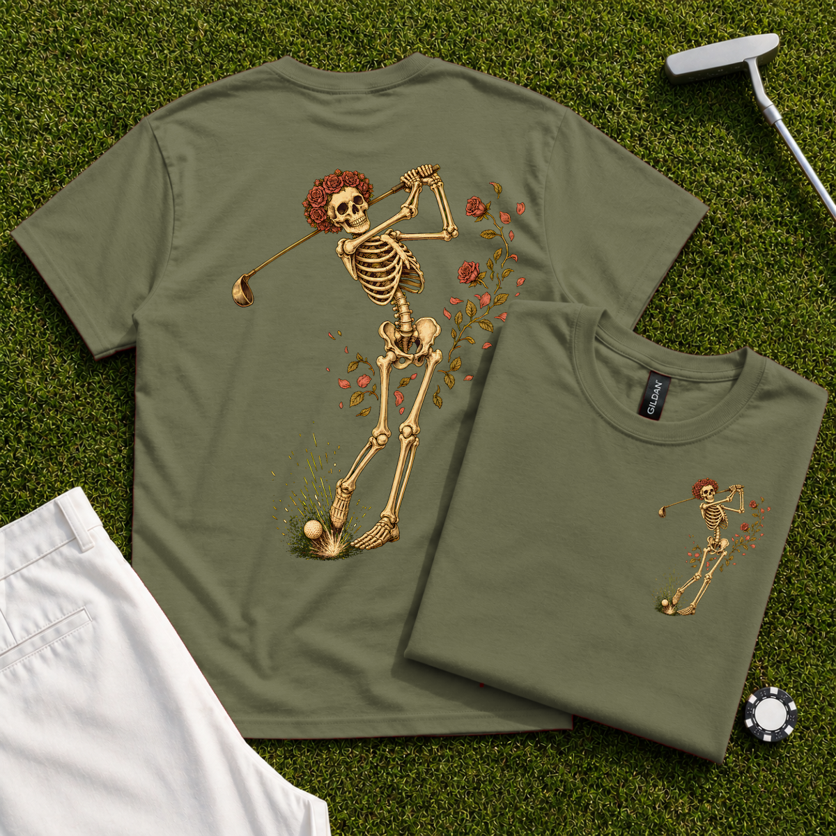 Rose Skeleton Swing Back Print Tee