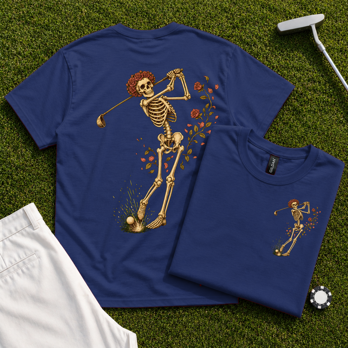 Rose Skeleton Swing Back Print Tee