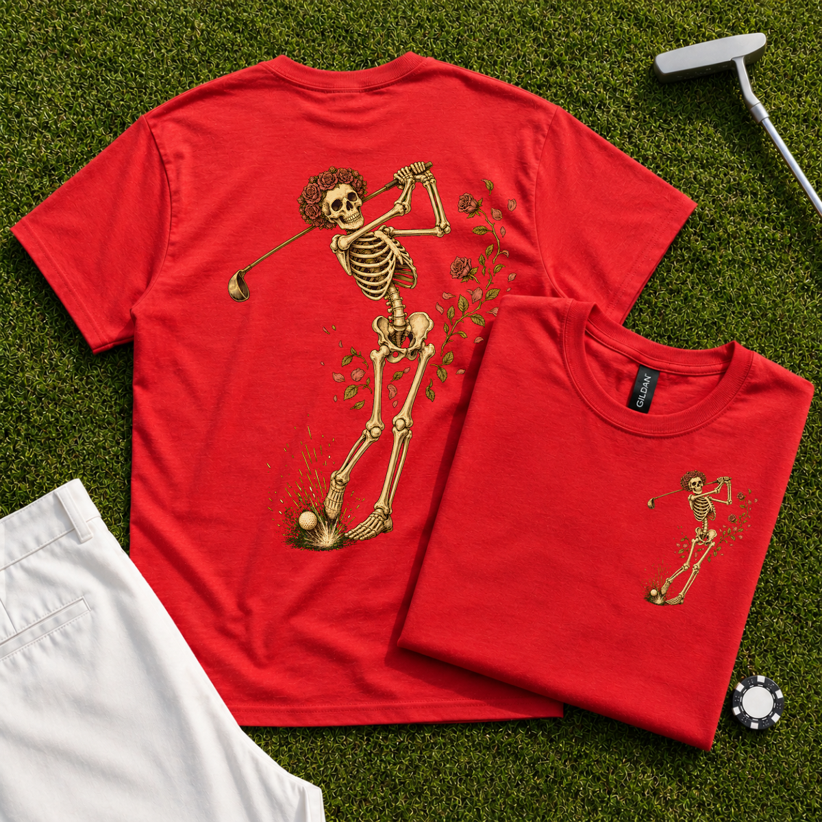 Rose Skeleton Swing Back Print Tee
