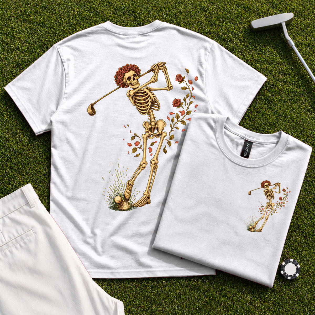 Rose Skeleton Swing Back Print Tee