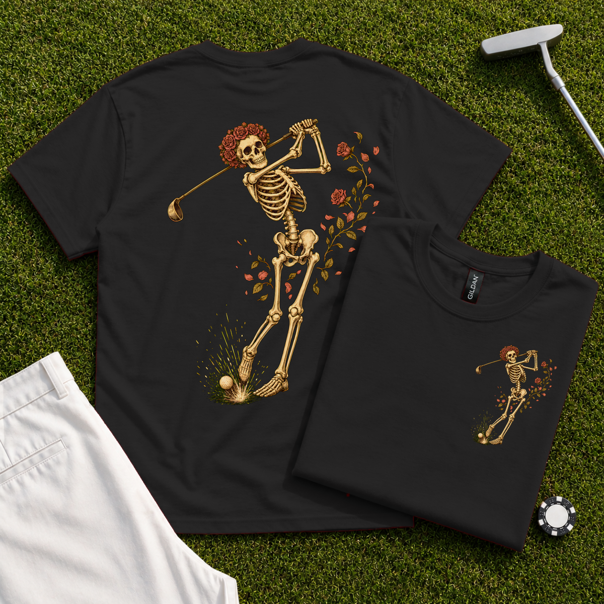 Rose Skeleton Swing Back Print Tee