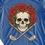 Roses And Irons Tee, print close-up on Royal