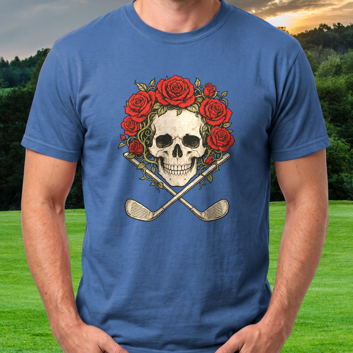 Roses And Irons Tee worn on the golf course, Royal