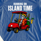 Running On Island Time, Skeleton Cart Tee, print close-up on Royal